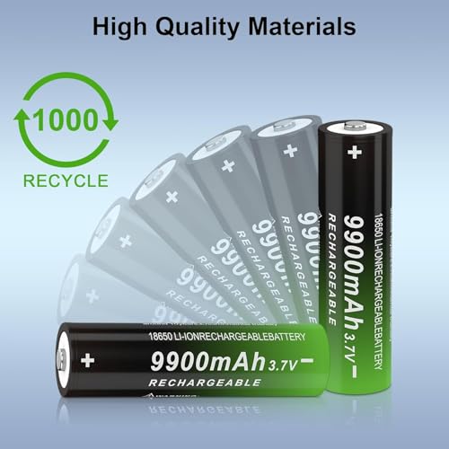 CBJJ 3.7V 18650 Rechargeable Battery, 9900mAh Button Top Battery for Flashlights, Headlamp, 2 Pack (Green)