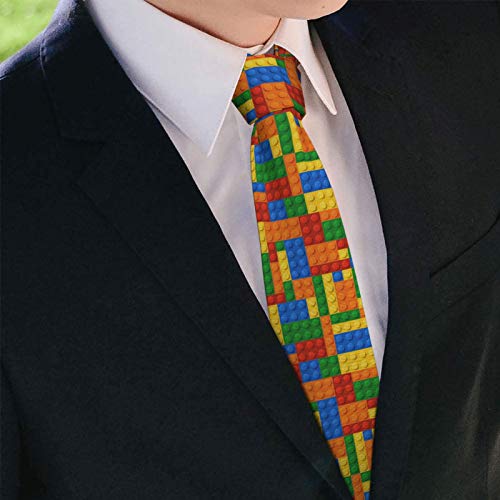Woaidy Mens Ties Fashion Novelty Necktie For Wedding Business Meeting Office, Colorful Building Blocks Tie #TOP3