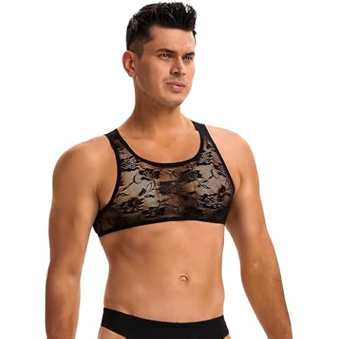 Sunshinelady Men's See-Through Lace Crop Top Cover