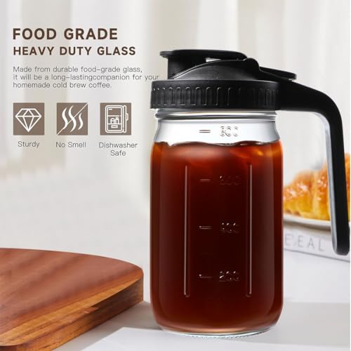 Miniatura 7 de Jarra Mason Jar De Agua De Vidrio De Boca Ancha Con Tapa De Asa, Jarra De Leche Materna De 32 Onzas Para Té Helado, Jugo, Mezcla, Café Frío
