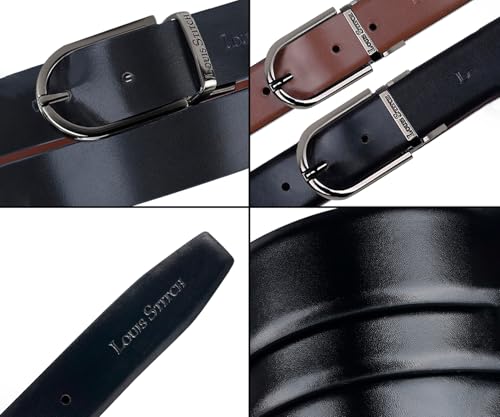 Image of LOUIS STITCH Men's Reversible Italian Leather belt for men 1.25 inch (35mm) Waist Strap Black Brown Belt (BEPLNJ)