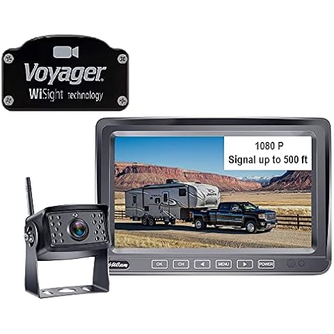 4Ucam HD 1080P Digital Wireless Backup Camera + 7" DVR Monitor Quad-View Compatible for Voyager Wisight Prewire RV, Trailer, 5th Wheels IR Night Vision Cover