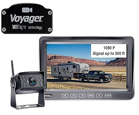 4Ucam HD 1080P Digital Wireless Backup Camera + 7" DVR Monitor Quad-View Compatible for Voyager Wisight Prewire RV, Trailer, 5th Wheels IR Night Vision
