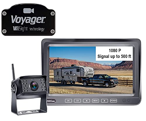 4Ucam HD 1080P Digital Wireless Backup Camera + 7 DVR Monitor Quad-View Compatible for Voyager Wisight Prewire RV Trailer 5th Wheels IR Night Vision