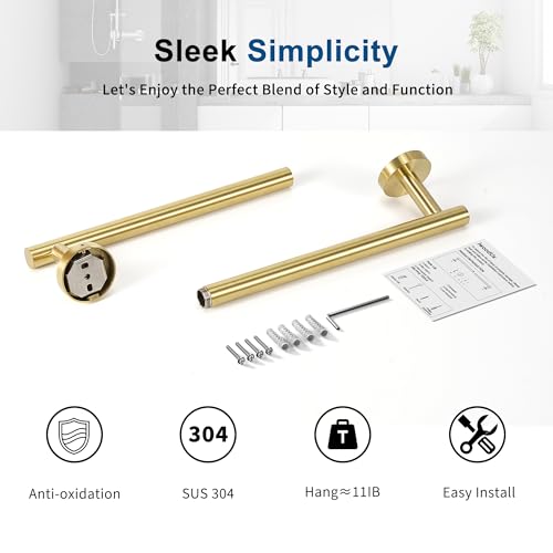 Brushed Gold Towel Bar, 18 Inch Towel Racks for Bathroom Wall Mounted, Thicken SUS304 Stainless Steel Heavy Duty Hand Towel Holder Organizer, Bathroom Accessories, Total Length 20.5 Inch
