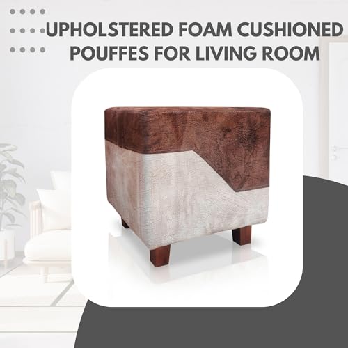 Image of APRODZ Printed Ottoman Stool Upholstered Foam Cushioned Pouffes for Living Room | Puffy Muddha Stool for Footrest & Sitting, Velvet Pouf Stool, Furniture for Home Decor, Office Set of 2(Dark Brown)
