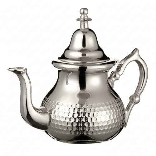 Image of Moroccan Silver Teapot Perfect for Mint Tea Includes Handle Cover and Integrated Filter Authentic with a Classical Hammered Design Handmade Capacity 800 ML About 6 Tea Glasses (Large)
