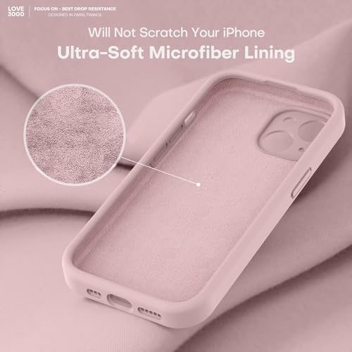 Image of LOVE 3000 Compatible with iPhone 15 Case, [Smooth Silicone Full Coverage Camera] [8ft Drop Protection], Soft Microfiber Lining Full Body Protective Case for iPhone 15 6.1 inch - Pink Sand