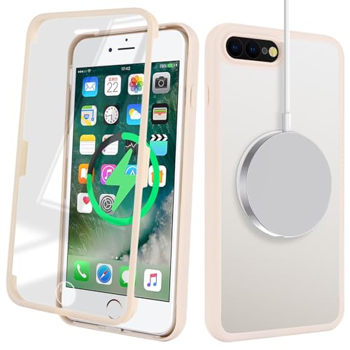 Cavor for iPhone 7 Plus/iPhone 8 Plus Case 5.5'' 360° Full Body Protective Case with Built-in Screen Protector Clear TPU PC Bumper Support Magsafe Charging Shockproof Phone Cover-Off-White