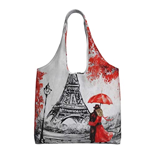 MEPED Sacs fourre-tout en toile imprimée île de Cuba pour femme, sacs de courses réutilisables, essentiels de supermarché, Tableau Tour Paris, Taille unique