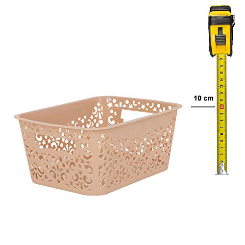 Image of Cutting Edge Essentials Plastic Storage Baskets /Shelf /Turkish Rack without Lid - Set of 2 for Fruit Vegetable Bathroom Stationary Home Basket with Handle (Beige, Small)