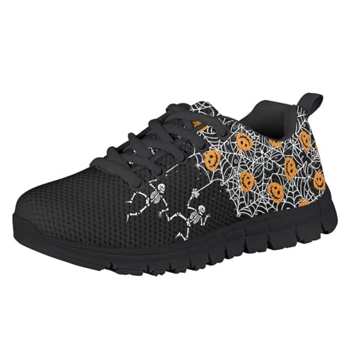 HUIACONG Halloween Kid's Walking Shoes Spider Web Pumpkin Skeleton Boys Lightweight Running Sneakers Size 2 Girls Dance Travel Trainers Child Gym Cycling Jogging Footwear