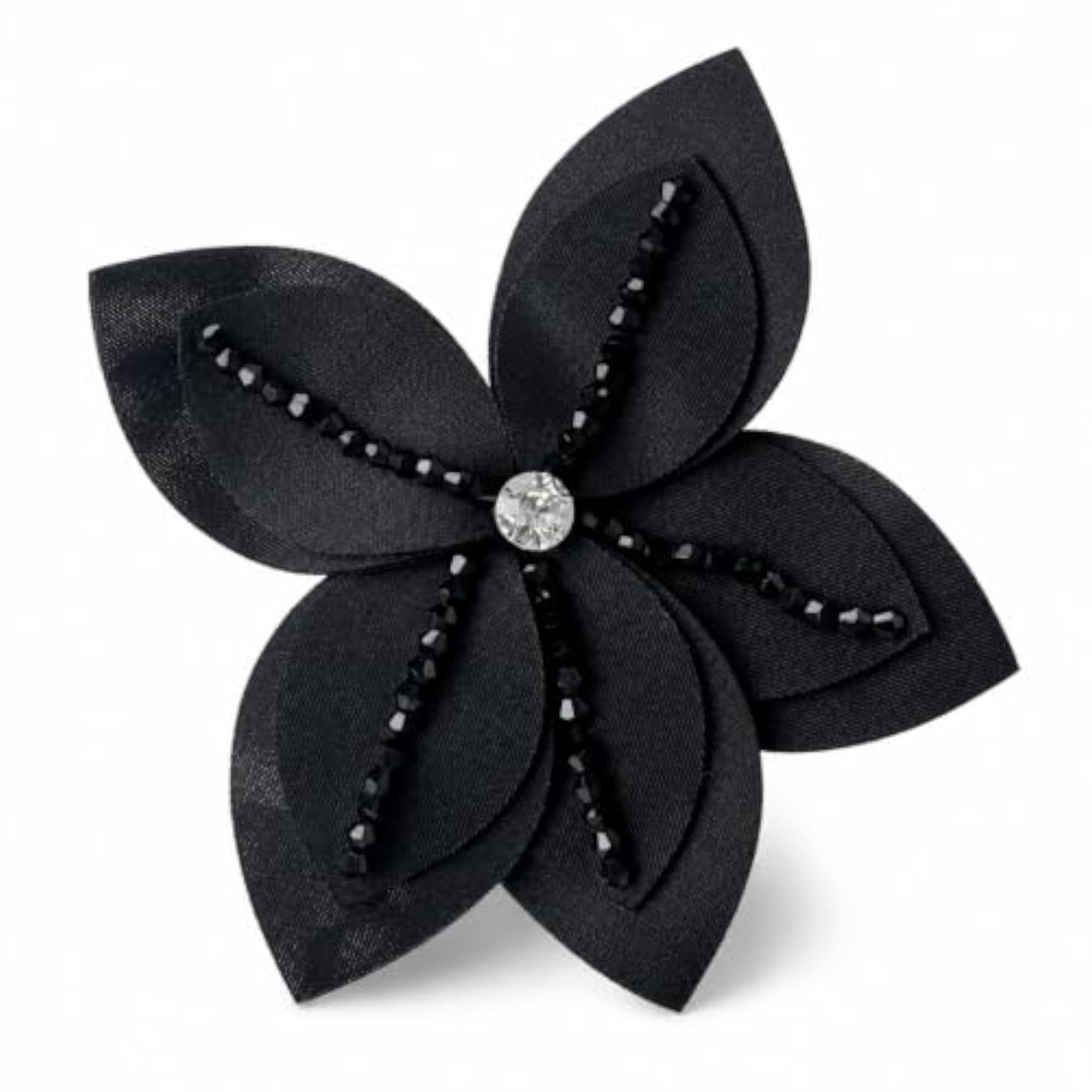 Black Textile Flower Beaded Brooch Pin, Floral Accessory
