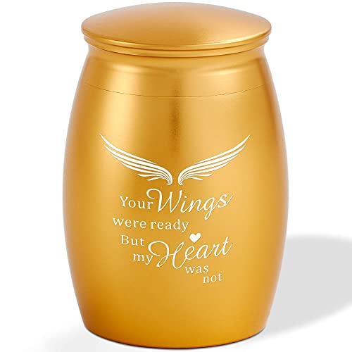 Image of 2.7 Inches Gold Small Urns for Human Ashes Adult Male or Female | Mini Metal Cremation Urn for Human or Pet Ashes - Small Memorial Token Urn - A Perfect Tribute & Gift for Families