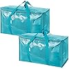 TICONN 2 Pack Extra Large Moving Bags with Zippers & Carrying Handles, Heavy-Duty Storage Tote Moving Boxes for Space Saving (2 Pack, Aqua)