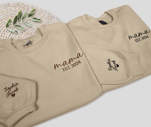 NACRE APPAREL Custom Text Est Embroidered Sweatshirt Hoodie Personalized Embroidery Add Your Name on Sleeve Long Sleeve4