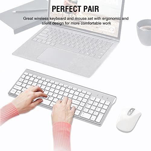 Wireless Keyboard Mouse Combo, cimetech 2.4G Ultra-Thin Keyboard and Mouse Set with Sleek Ergonomic Silent Design & Stable Connection for Windows PC Laptop Computer (QWERTY UK Layout, Silver White)