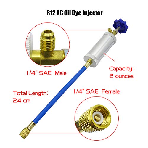 Qnbes R134A R12 2OZ A/C Air Conditioning Injection Tool, Quick Coupler Refrigerant Oil And Dye Injector Tool thumb #2