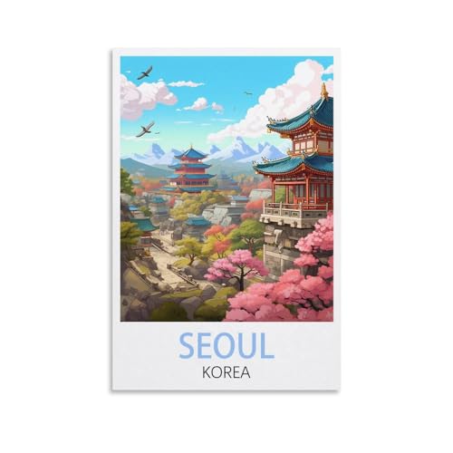 YNIEILUU Affiches de voyage vintage de Séoul Corée du Sud - 20 x 30 cm - Impression sur toile - Décoration murale pour chambre à coucher