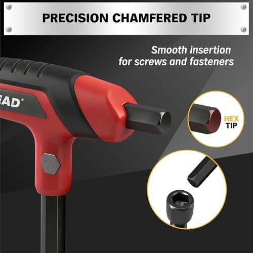 ELEAD 14-Piece T-handle Allen Wrench Set, Metric 2.5mm-10mm & SAE 1/8"-3/8" Portable Hex Key, Long Arm Allen Key Set with Storage Rack for Basic Home Repair and Mechanical Maintenance - 2