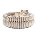 EDMIENS Katzenbett, Waschbar Indoor Katzenbett Flauschig, Rund Katzenkissen, zweiseitig Innenkissen Katzen Bettchen, Katzenkörbchen mit Rutschfester Basis fur Katzen, kleine Hunde (51x51x20cm, Braun)