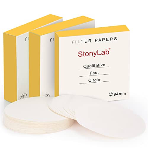 stonylab Qualitative Filter Paper, 3-Box 94 mm Diameter Fast Speed Cellulose Filter Paper with 25 Micron Particle Retention Filtration Speed, Set of 3 x 100 Pcs
