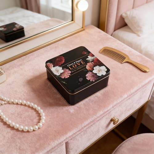 PHILPETY Love Decorative Storage Box Rural Tin Gift Box Tinplate Candy Cookie Jars Square Storage Containers with Lids for Chocolate Candy Tea Coffee Cosmetics Jewelry Photos Gift Case 3Pcs - Thumbnail 7