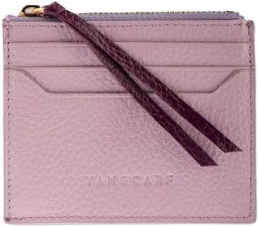 TANGCARF Hakiki Deri Bozuk Para Bölmeli Fermuarlı Kadın Cüzdan Kartlık (Lila) - Görsel 1