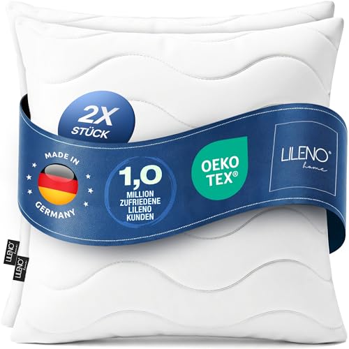 LILENO HOME Allergiker Kopfkissen 80x80 (2er Set) – 95°C waschbar, Oeko-Tex & Made in DE – Kissen 80x80 anpassbar für himmlischen Schlaf –...