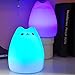 LUNSY Night Lights for Kids, Multicolor Silicone Soft Kitty Nursery Lamp, White & 7-Color Breathing 2 Light Modes, 12H Portable Use.