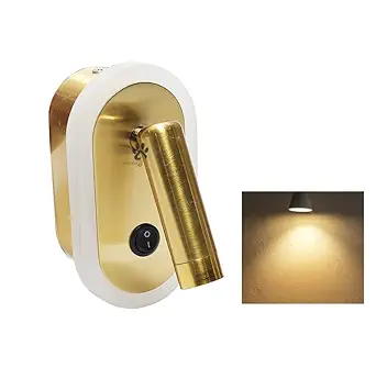 Mufasa 5 Watts Golden Finish Acrylic Back Beside Light Bedroom Wall Light Mounted LED Spotlight Reading Light 360 Degree Roatation (Warm White)