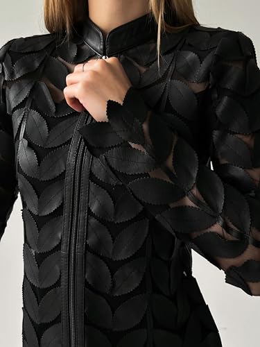 Saggia Women's Black Genuine Lambskin Handmade Leather Jacket3