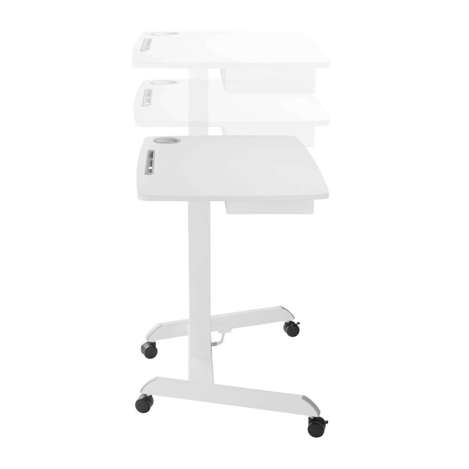 Maclean MC-903 Höhenverstellbarer Laptoptisch mit Rollen und mit Einer Schublade Sitz-steh-Schreibtisch Höhenverstellbar bis max. 113cm max. 8kg (Weiß)