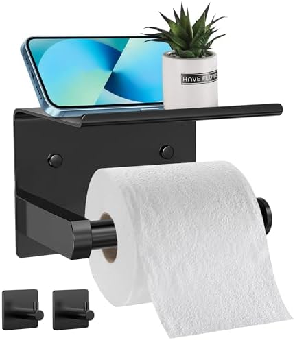 Stainless Steel Toilet Paper Holder With Phone Shelf, Bathroom Tissue Holder