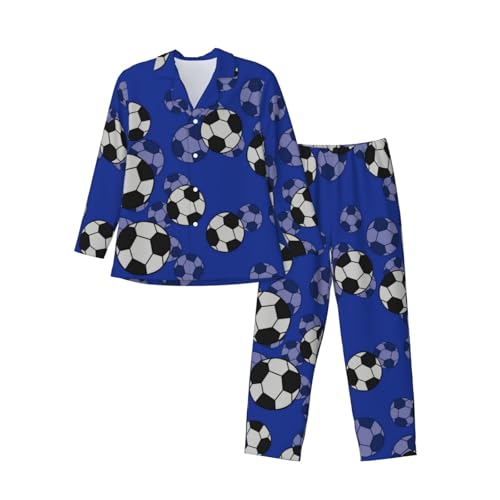 Football Pattern Mens Pajamas Set Button Down Sleepwear Set Long Sleeve Loungewear With Pockets3