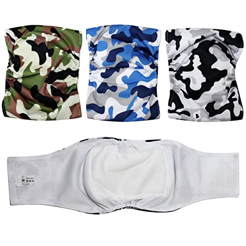 Image of JoyDaog Reusable Belly Bands for Medium Dogs,3 Pack Premium Washable Dog Diapers Male Doggie Nappies Wrap Camo,L