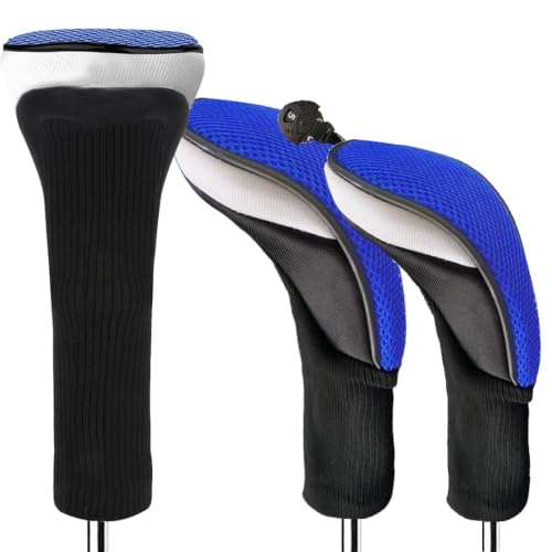 Amy Sport Golf Club Head Covers with Long Neck Set (3 Pack-Blue (1D+1F+1H))