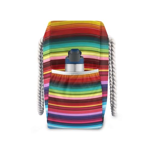 ATTX Colorful Mexico Stripe Beach Bags for Women - Large Beach Bags with Zipper Waterproof Sandproof Swim Pool Bag Large Tote#1633