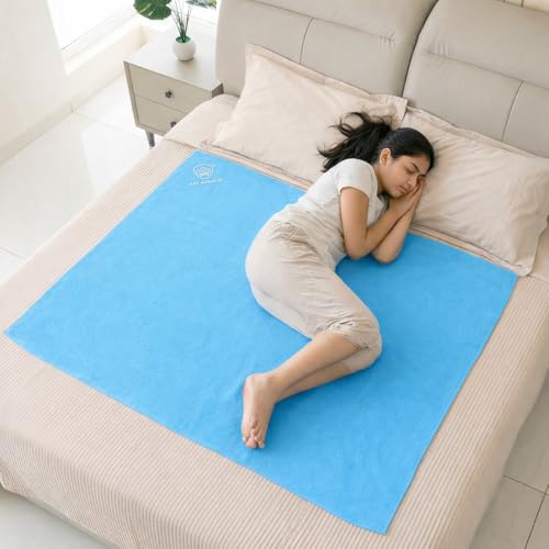 MY ARMOR Quick Dry Waterproof Baby Dry Sheet - LARGE Size 100x140 cm with, Pack of 1 (Sky Blue, Large)