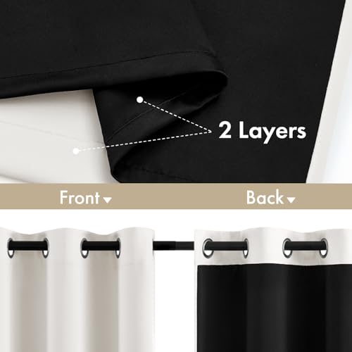 Image of MIULEE Ivory 100% Blackout Curtains for Bedroom 40x63 Inch Long 2 Panels | 2 Thick Layers Thermal Insulated Window Curtains with Black Liner, Noise Reducing Grommet, Drapes for Living Room