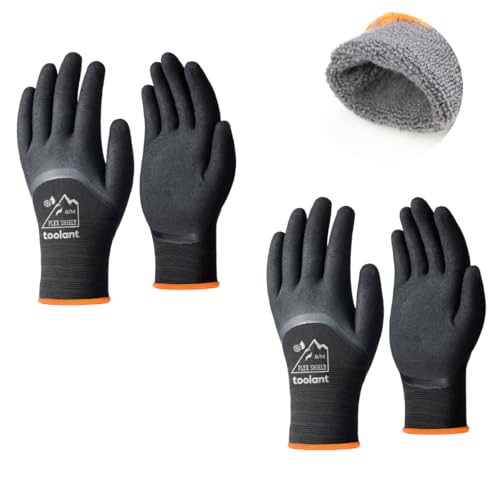 toolant 2 Pairs Winter Work Gloves for Men & Women, 3/4 Waterproof Freezer Gloves with Dual-Layer Latex Coating, Thermal Insulated for Cold Weather, Grip, Touchscreen, M, Black by toolant - Used condition - CA$32.18