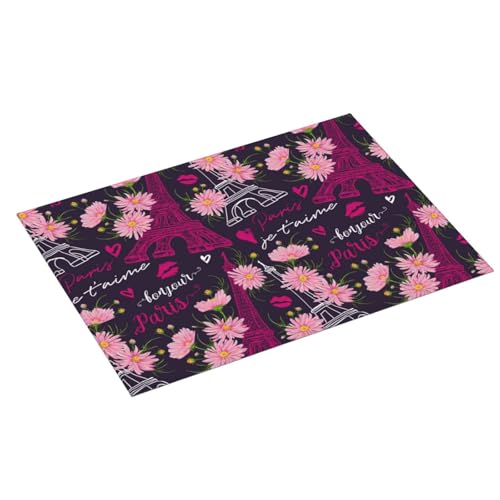 Tapetes grandes para secar platos para encimera de cocina, 18 x 24 pulgadas, absorbente, torre Eiffel, tapete de secado rosa para encimera de cocina, tapete de microfibra con lazo para colgar