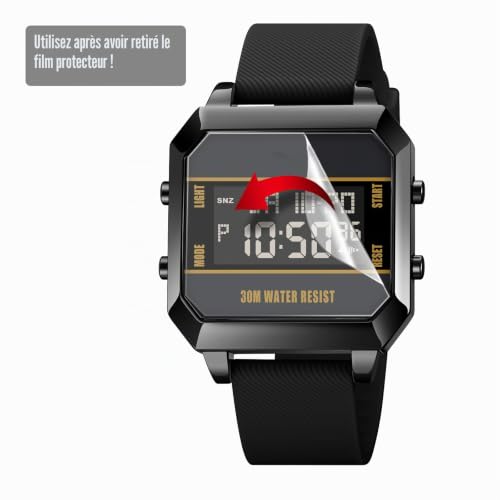 Forrader Montre numérique pour homme, LED carrée, grand cadran, étanche, en silicone, pour homme, avec double heure, chrono, alarme, lumière EL, horloge 12/24 H (noir), noir noir, Sangle – vue 7