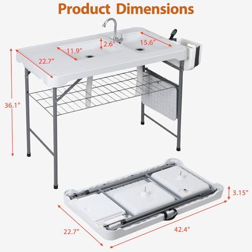 Fish Cleaning Table, Mesa Plegable Portátil para Limpieza de Pescado con Fregadero y Kit para Camping miniatura 3