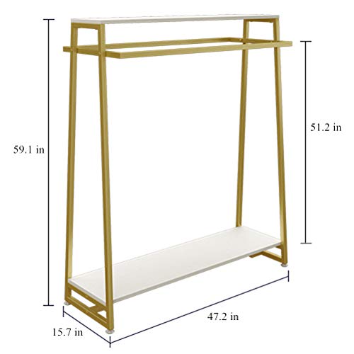 FONECHIN Metal Garment Rack with 2 Wood Shelves Gold Clothing Rack Heavy Duty Free-Standing Retail Display Clothes Racks for Hanging Clothes Boutique Store 47" - Thumbnail 7