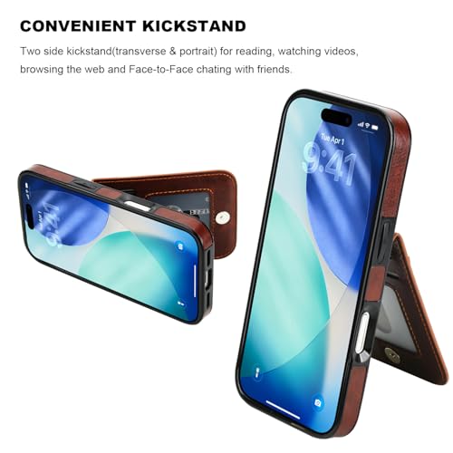 KIHUWEY Compatible with iPhone 17 Pro Case Wallet with Credit Card Holder, Flip Premium Leather Magnetic Clasp Kickstand Heavy Duty Protective Cover for iPhone 17 Pro 6.3 Inch (Brown) by KIHUWEY - Used condition - Image 5