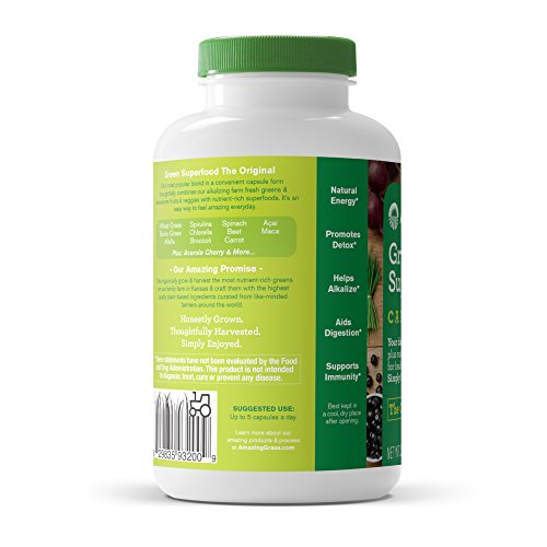 Amazing Grass Greens Blend Superfood Capsules: Super Greens With Organic Spirulina, Chlorella, Beet Root Powder, Digestive Enzymes & Probiotics, 150 Capsules (Packaging May Vary) #TOP7