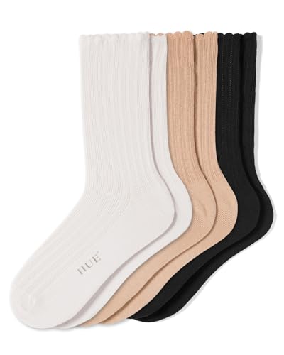 HUE Women's Scalloped Pointelle Sock, Sesame/Ivory/Black, One Size2