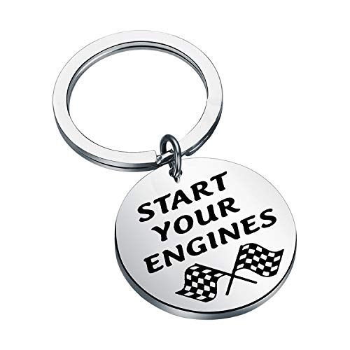 Cenwa Race Day Gift Street Racing Gift Start Your Engines Keychain Checkered Flag Jewelry Car Racing Gift Drag Racing Gift (Start Your Engines K) #TOP12