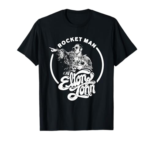 Image of Elton John Official Rocket Man Black And White T-Shirt